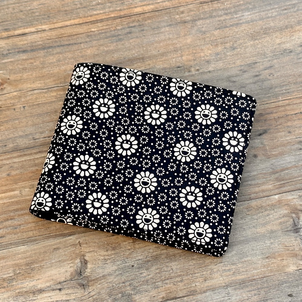 TAKASHI MURAKAMI c1990s ALL GOLD FLOWERS BLACK INDEN LEATHER HIROPON WALLET RARE